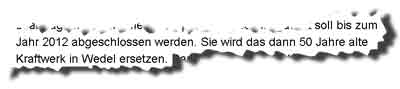 Ausriss: soll bis zum Jahr 2012 abgeschlossen werden. Sie wird das dann 50 Jahre alte Kraftwerk in Wedel ersetzen.