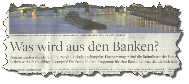 Ausriss mit Zitat "Was wird aus den Banken?"