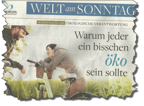 Ausriss mit Zeitungskopf, der Unterzeile "Sonderausgabe Ökologische Verantwortung" und der Headline "Warum jeder ein bisschen öko sein sollte"